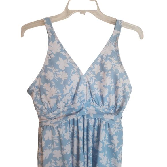 BloomChic Floral Print V Neck Ruffle Hem Ruched Detail Swim Dress, Size 12/Large - Picture 3 of 7